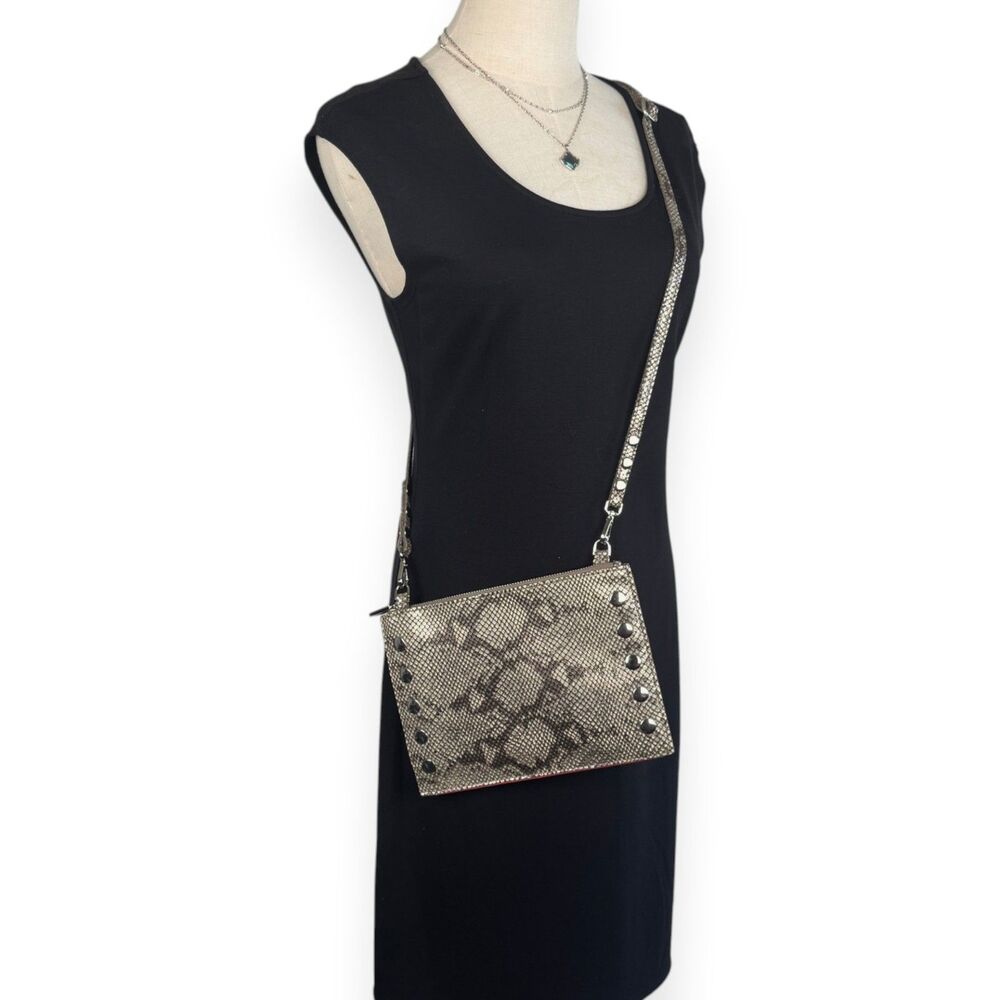 Hammitt Python Embossed Crossbody Clutch Silver Studded Small EUC+